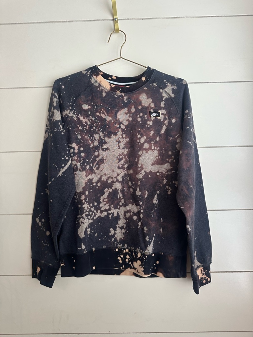 Nike Black Crewneck Sweatshirt with Bleach-Splatter